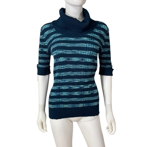 Carolyn Taylor Cowl Neck Blue Striped Sweater - Picture 3 of 10